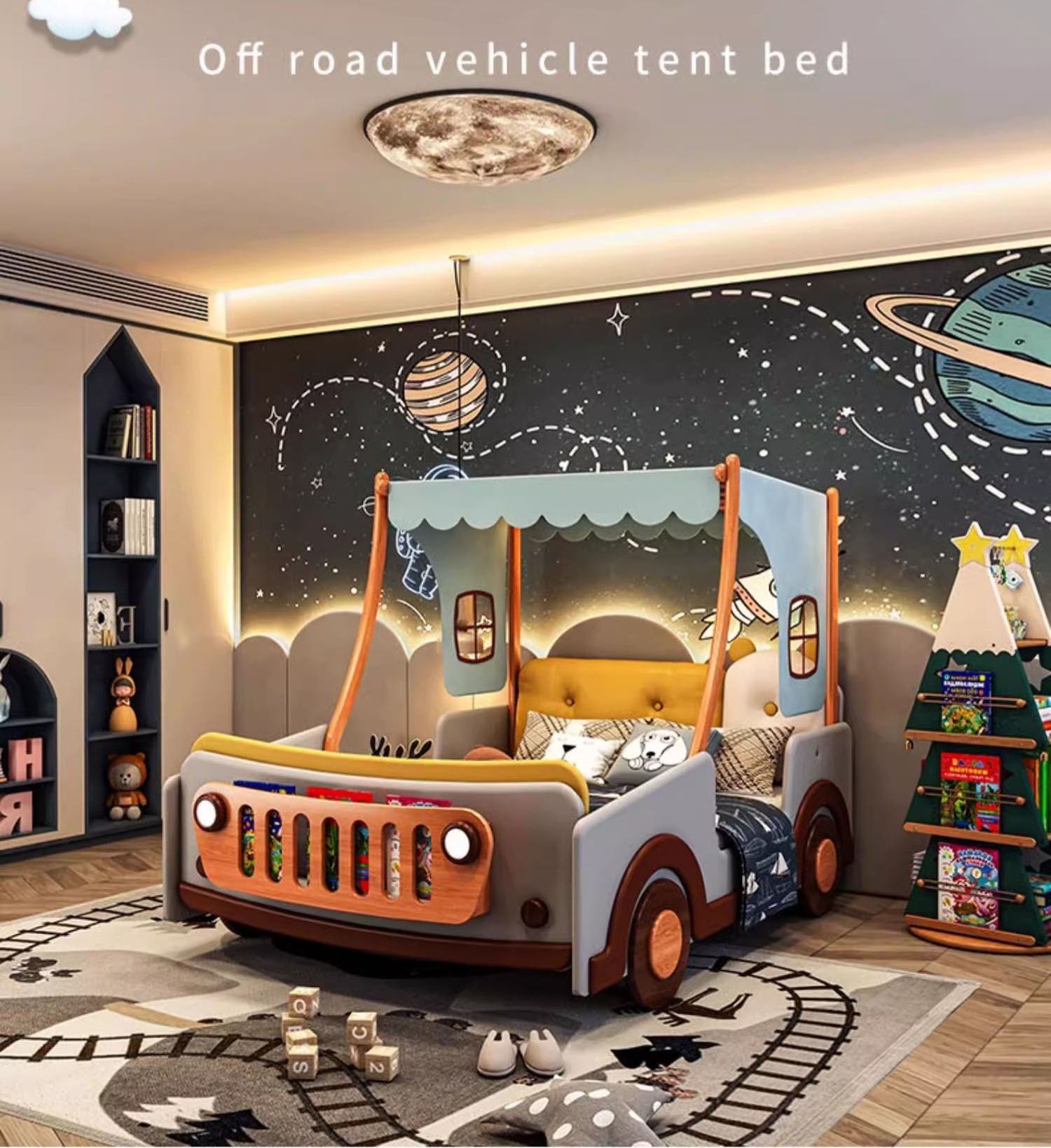 Luxury Off-Road Sports Car Bed for Boys Solid Wood Children's Bedroom Furniture for School or Modern Use No Packing Included