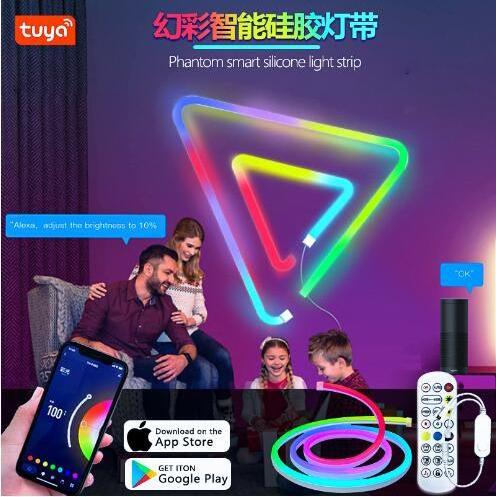 Neon Lights Colorful tuya WiFi BT Music RGB Flexible Silicone Ambient Light Strip Smart DIY digital running strip light