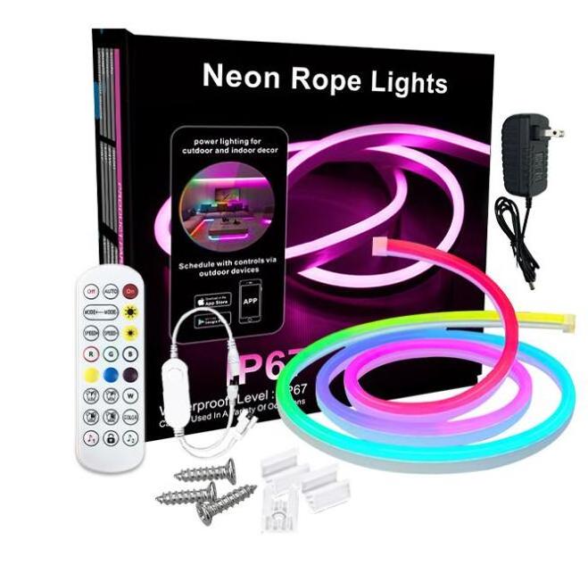 Neon Lights Colorful tuya WiFi BT Music RGB Flexible Silicone Ambient Light Strip Smart DIY digital running strip light