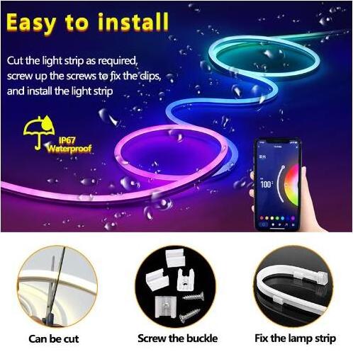 Neon Lights Colorful tuya WiFi BT Music RGB Flexible Silicone Ambient Light Strip Smart DIY digital running strip light