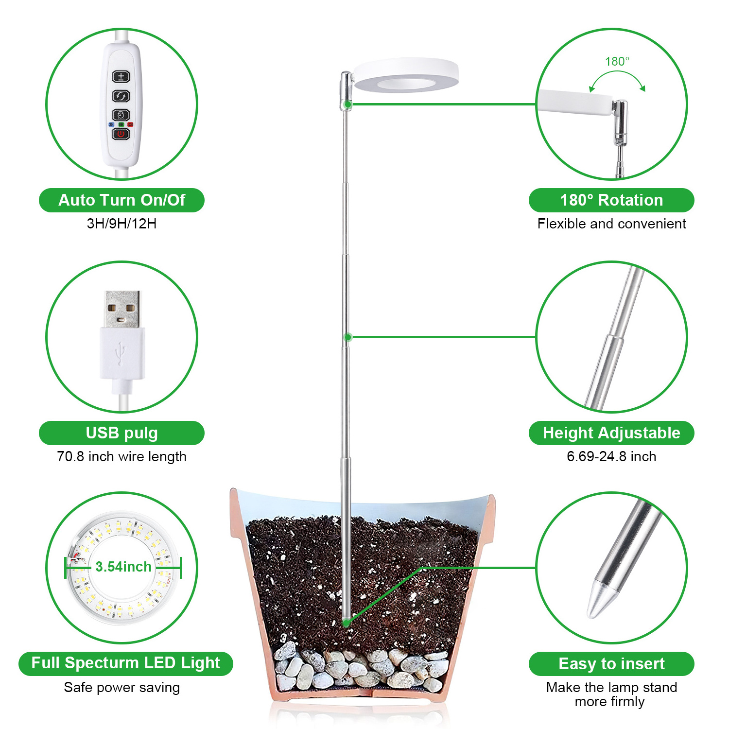 Hot Sale Angle Ring LED Plant Grow Light for Indoor Plants,10 Dimmable,3/9/12H Timer Natural Light Halo Ring Grow Lights