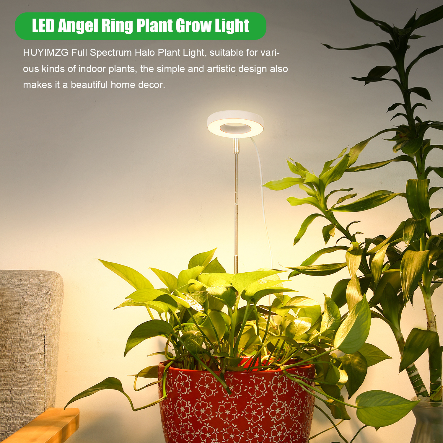 Hot Sale Angle Ring LED Plant Grow Light for Indoor Plants,10 Dimmable,3/9/12H Timer Natural Light Halo Ring Grow Lights