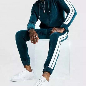 Wholesale OEM Men's High Quality Slim Fit Double Striped Tracksuit Custom Logo Zipper Jogger Set Premium Sweat suit by HP