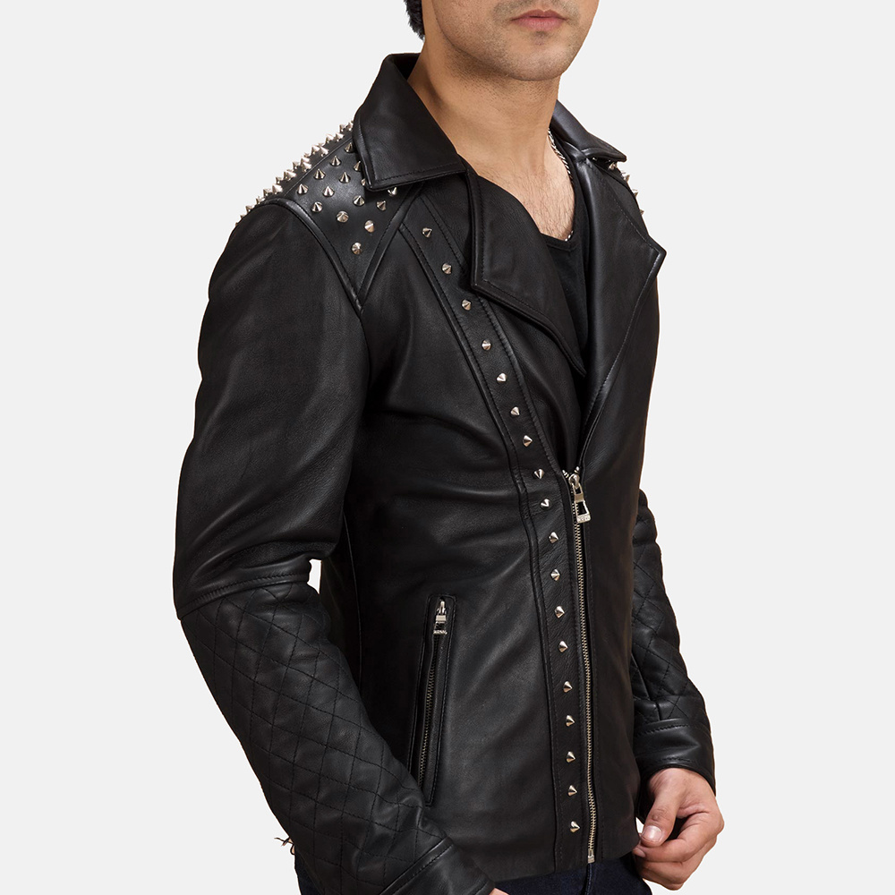 Men Black Studded Biker Leather Jacket for Men Original Cowhide Leather Waterproof Spiked Studded Style Jacket New Fashion Men