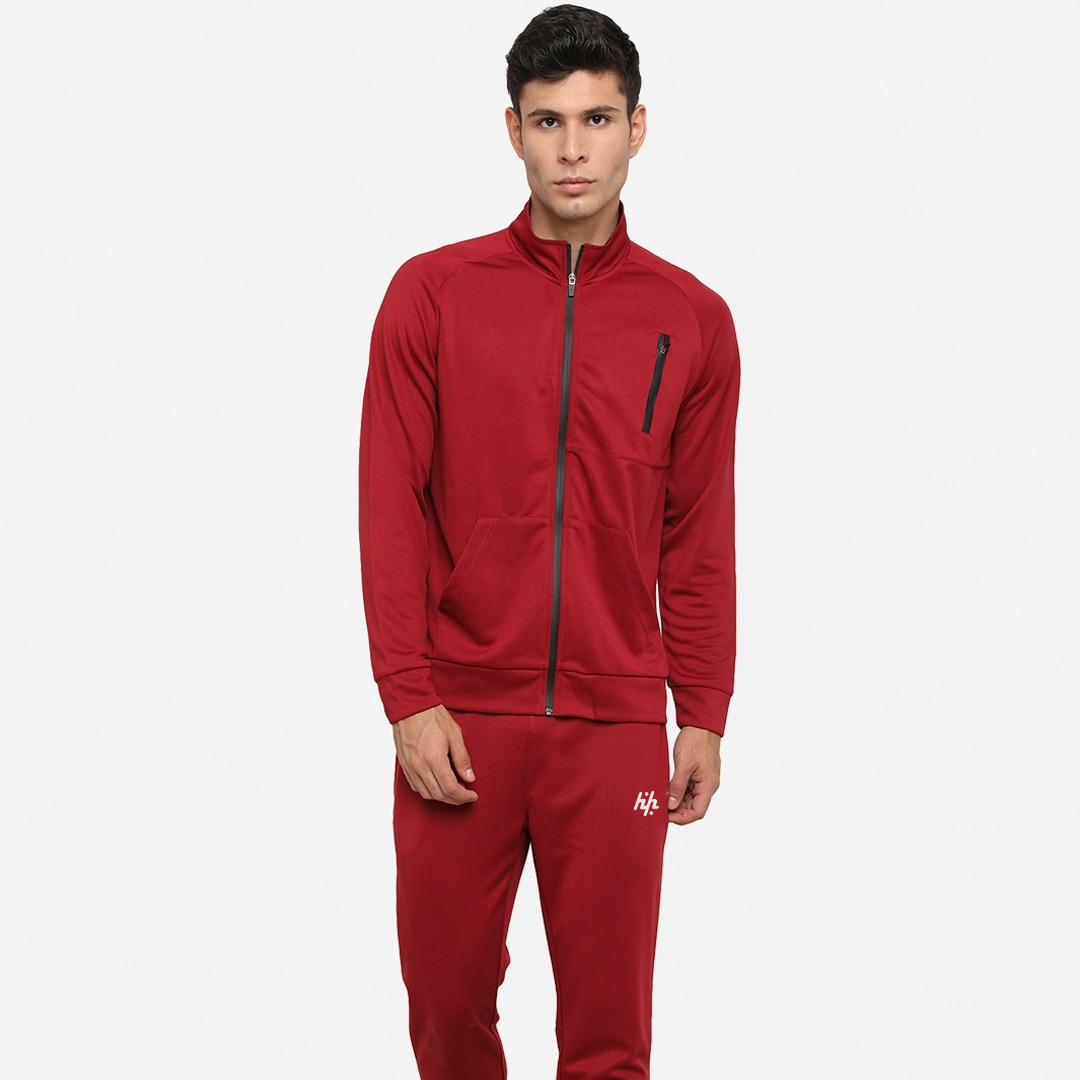 Red men tracksuit Maroon Solid Tracksuit For Men's With Custom Logo From Pakistan Manufactured By Huzaifa Products