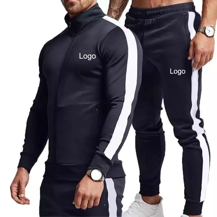 Men's High Quality Slim Fir Gym Wear Tracksuit Custom Logo Striped Zipper Jogger Set Premium Sweat suit By Huzaifa Products