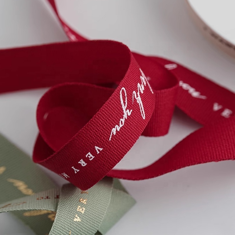 Custom printed ribbon logo decorative cotton screen printed branded cotton ribbon with logo