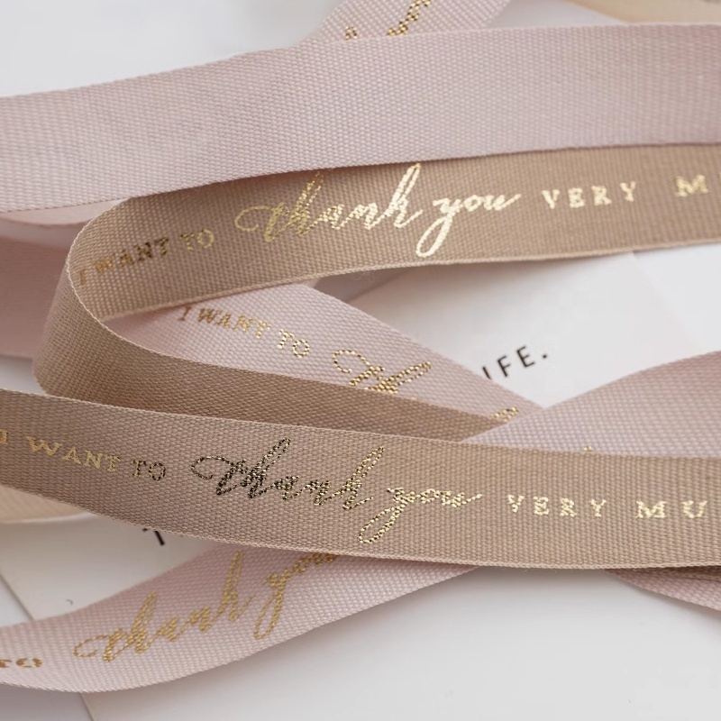 Custom printed ribbon logo decorative cotton screen printed branded cotton ribbon with logo