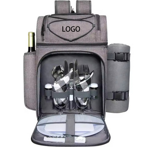 Custom Thermos Picnic Set Bag Insulated Rucksack with 4 Sets Portable Outdoor Refrigerate Ice Cooler Picnic Backpack