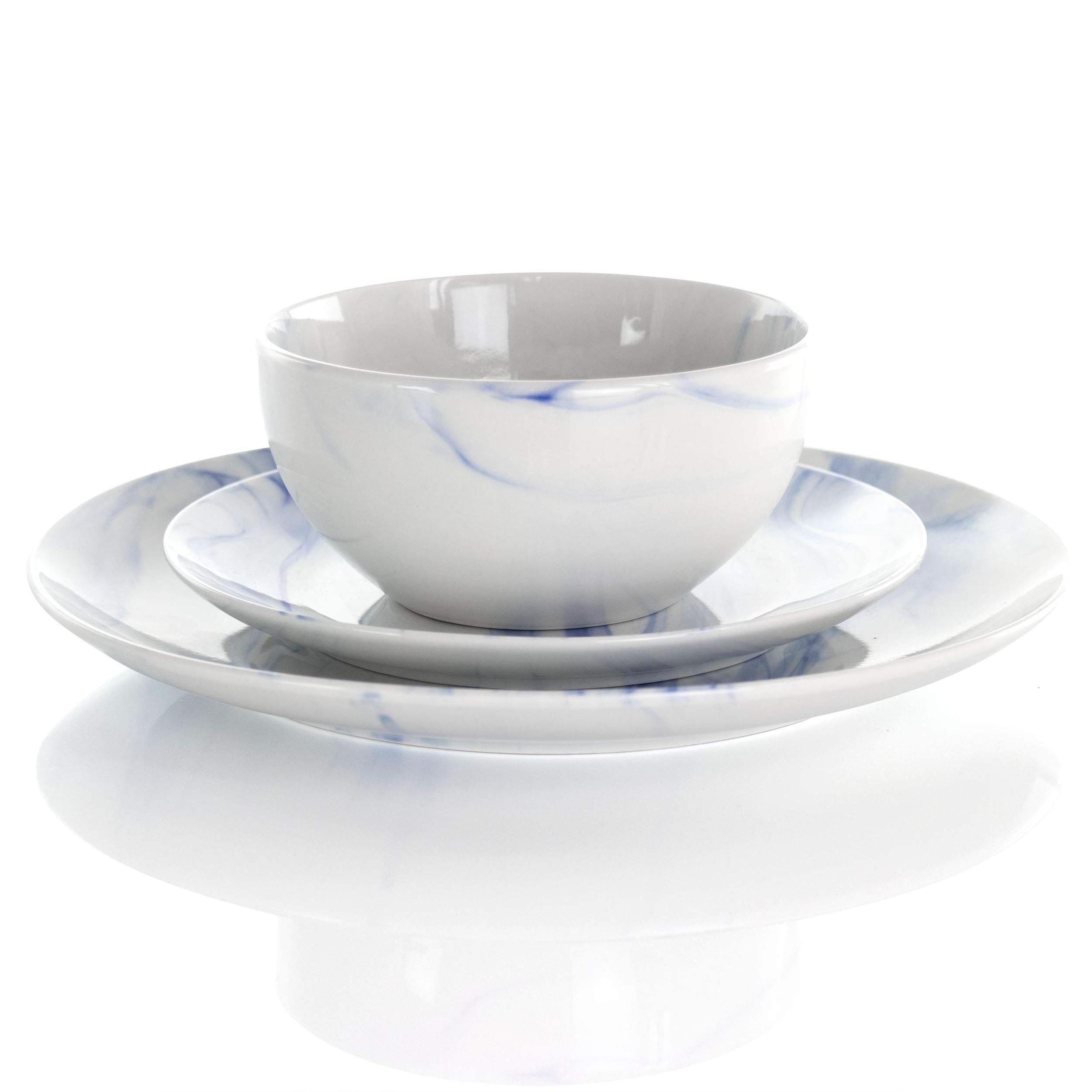 2024 New Design 16pcs Porcelain With Marble Glazed Porcelain Ceramic Dinner Set With Blue Color