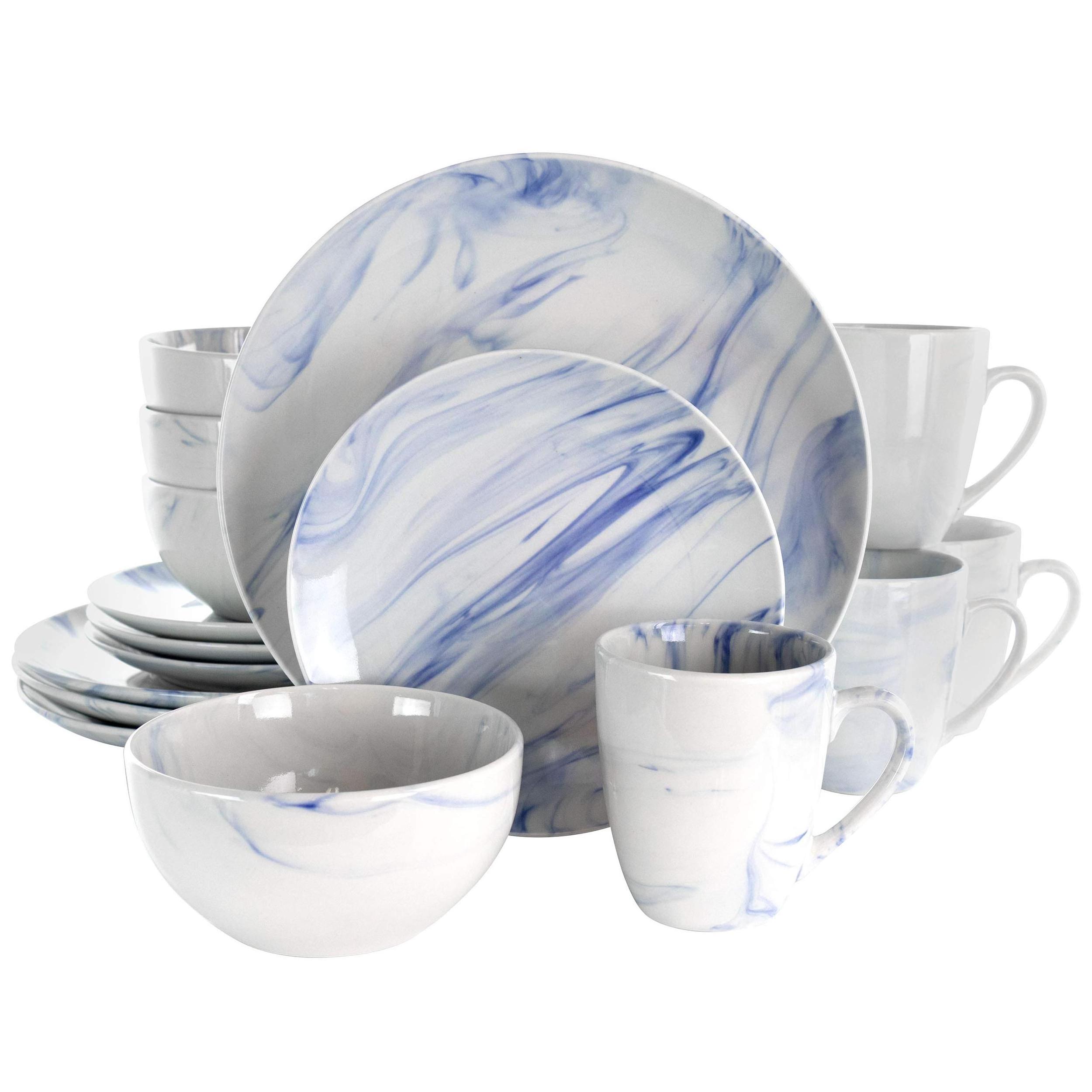 2024 New Design 16pcs Porcelain With Marble Glazed Porcelain Ceramic Dinner Set With Blue Color