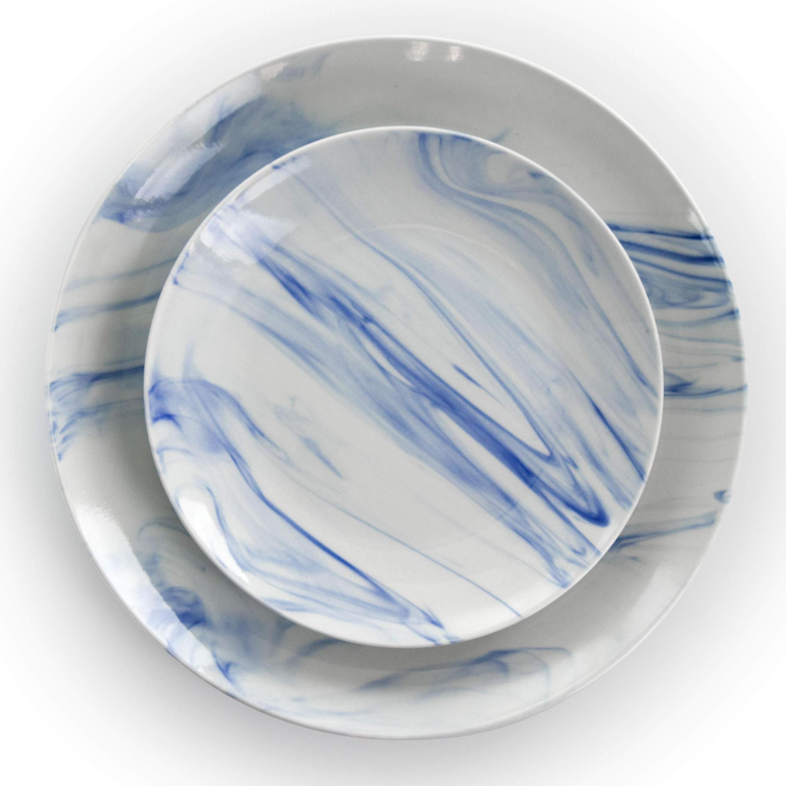 2024 New Design 16pcs Porcelain With Marble Glazed Porcelain Ceramic Dinner Set With Blue Color