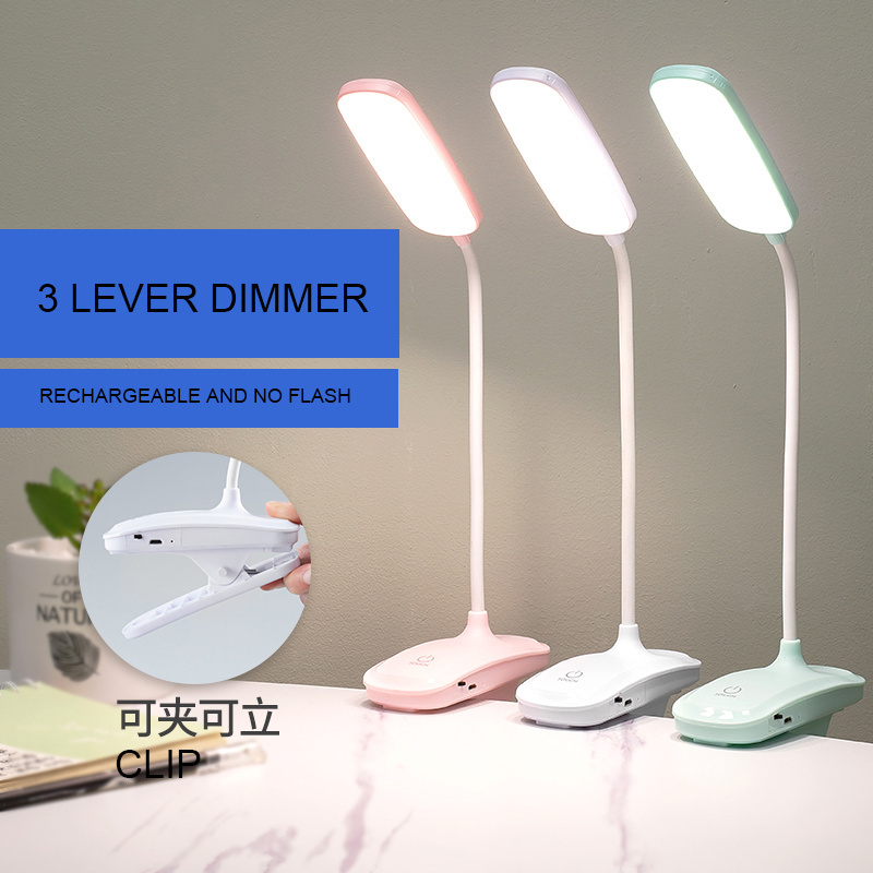 Hot Sell White Pink Blue Clip LED table lamp bedside white warm white touch control rechargeable eyes protection desk read light