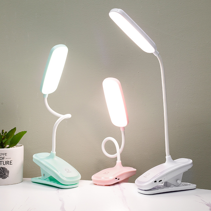 Hot Sell White Pink Blue Clip LED table lamp bedside white warm white touch control rechargeable eyes protection desk read light