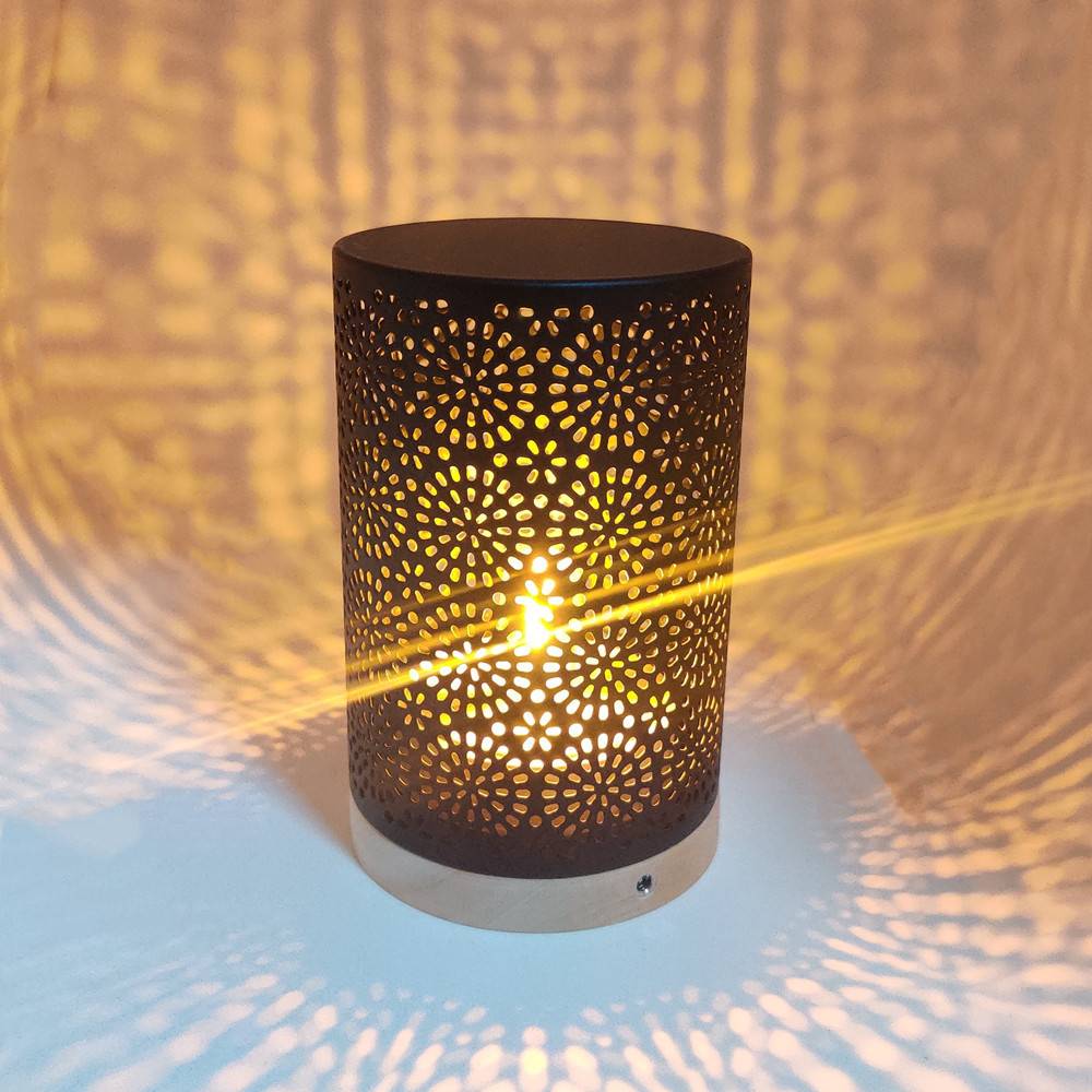 Customizable metal openwork pattern realistic flickering flame led light projection table lamp mini dancing flame night light