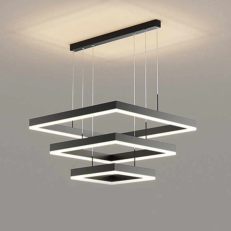 Modern Hanging Pendant Light Contemporary Acrylic Black New Design Square Lamp Dining Room Living Room LED Chandelier