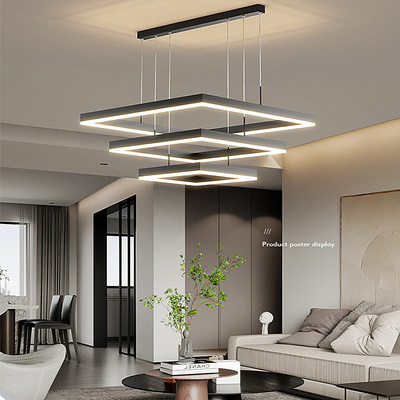 Modern Hanging Pendant Light Contemporary Acrylic Black New Design Square Lamp Dining Room Living Room LED Chandelier