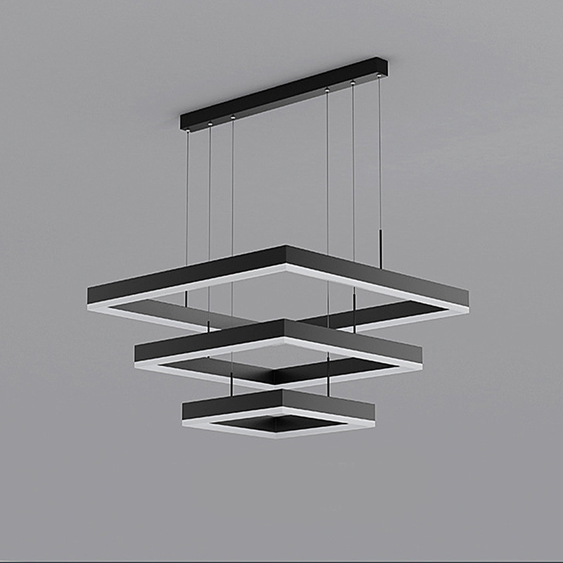 Modern Hanging Pendant Light Contemporary Acrylic Black New Design Square Lamp Dining Room Living Room LED Chandelier