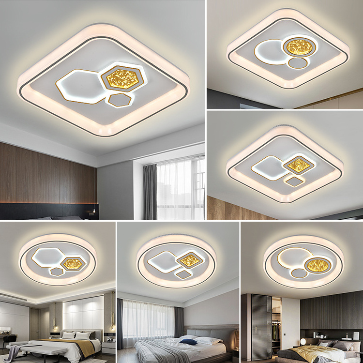 Hot Sale Nordic Dimmer Ceil Round Modern Design Acrylic Square Panel Lamp Fixture Bedroom 160W LED Ceiling Light