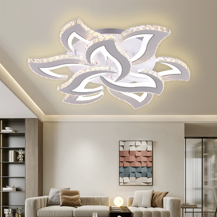 Hot Selling Decorative Crystal Light Flower Lighting Flush Mount Smart Modern Luxury Living Room Bedroom 198W Led Ceiling Lamp