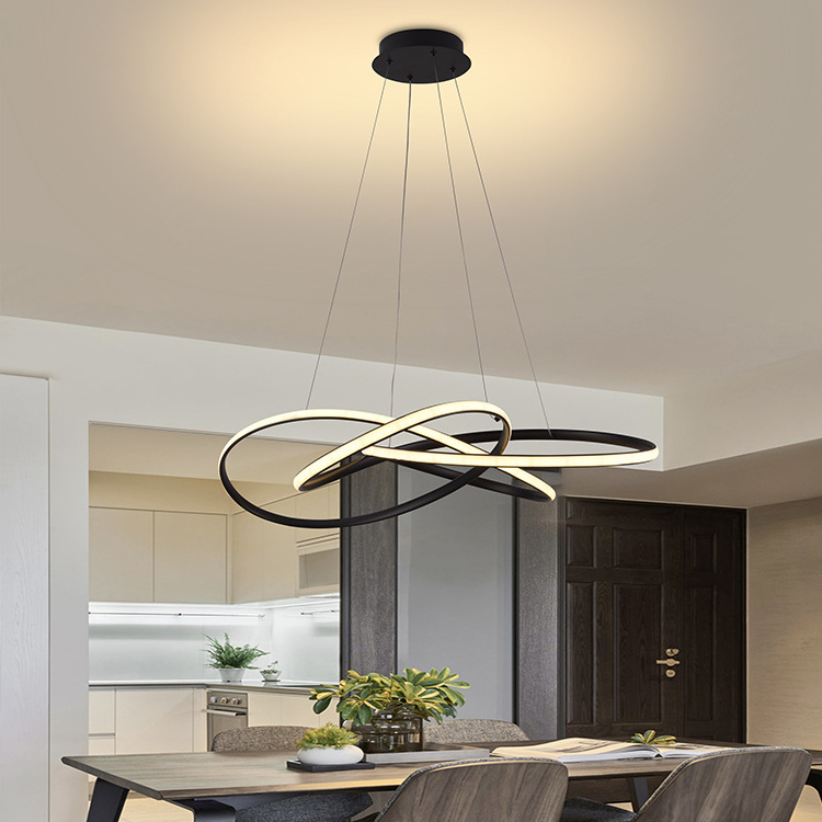 Modern Remote Control Acrylic Ring Ceiling Pendant Lamp Dining Room Living Room Bedroom Kitchen Home Hanging LED Chandelier