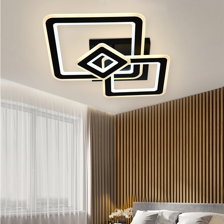 High Quality Fancy Light Black Panel Flush Mounted Nordic Metal Square Dimmable Ceil Bedroom Indoor 210W Led Ceiling Lamp