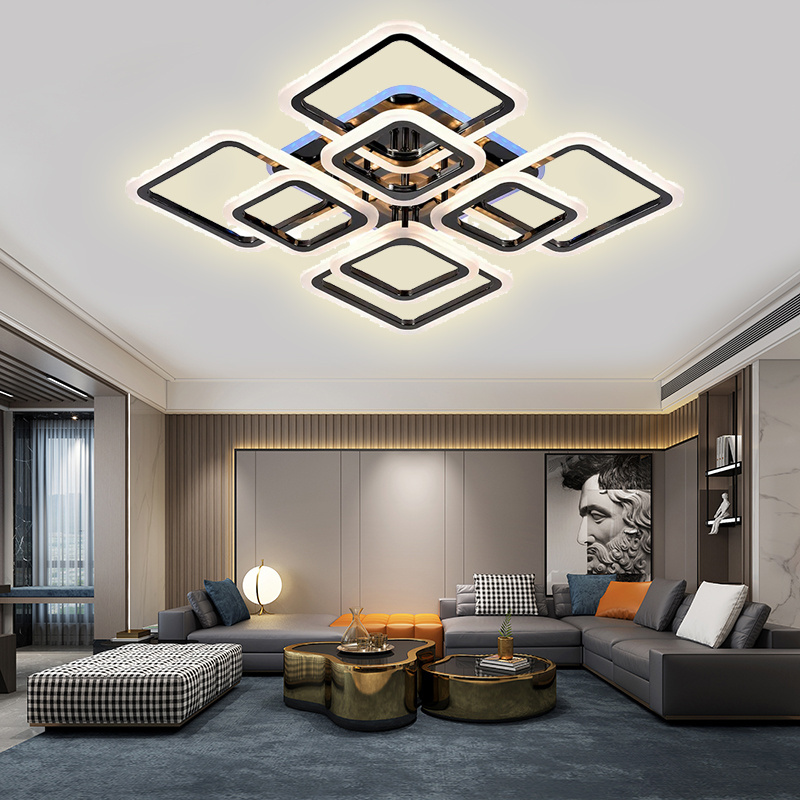 Modern LED Ceiling Light Fixture With Remote Control 150W Square Acrylic Flush Mount Ceiling Lights For Dining Room Bedroom