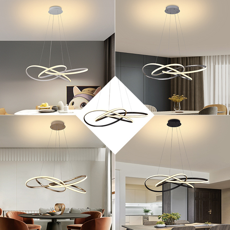 Modern Remote Control Acrylic Ring Ceiling Pendant Lamp Dining Room Living Room Bedroom Kitchen Home Hanging LED Chandelier