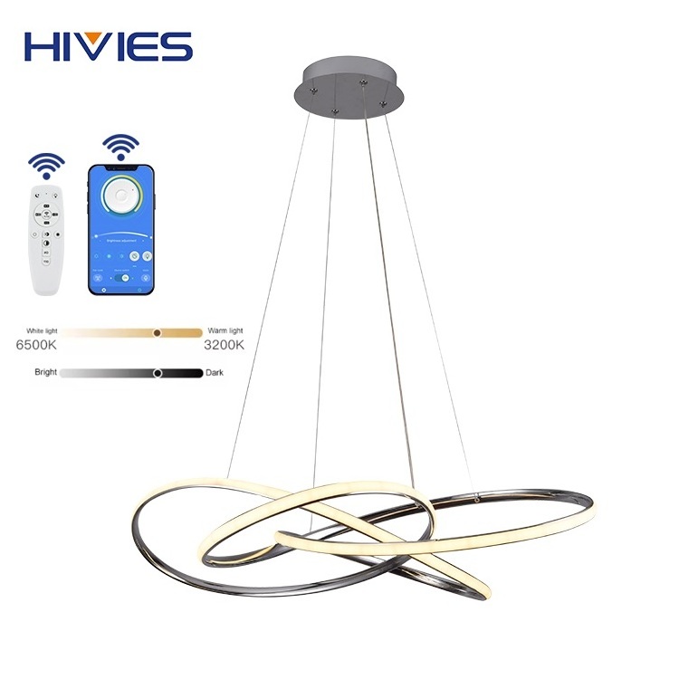 Modern Remote Control Acrylic Ring Ceiling Pendant Lamp Dining Room Living Room Bedroom Kitchen Home Hanging LED Chandelier