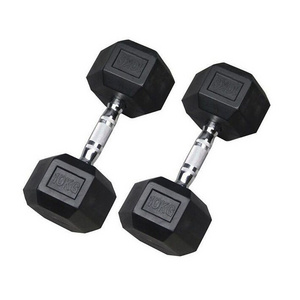 Gym Fitness Solid Pounds Cast Iron Dumbbells 10 lbs Free Weights Rubber Hex Dumbbell Sets with Chrome Handle