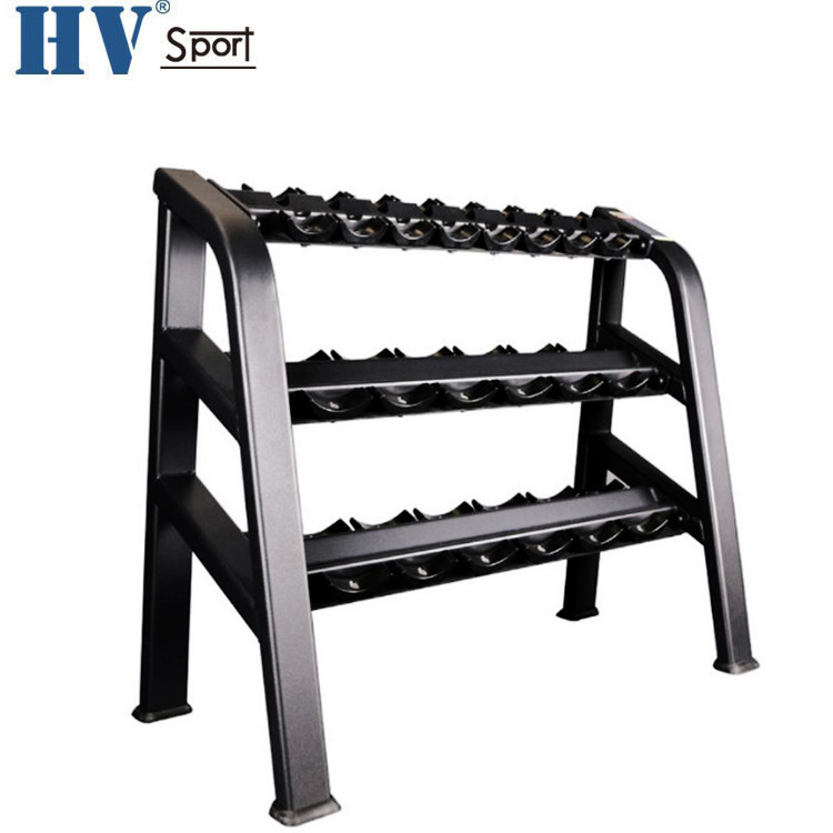 Modern style commercial usage hexagon dumbbells rack popular 3 tiers dumbbell rack