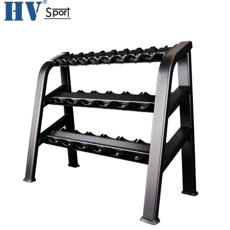 Modern style commercial usage hexagon dumbbells rack popular 3 tiers dumbbell rack