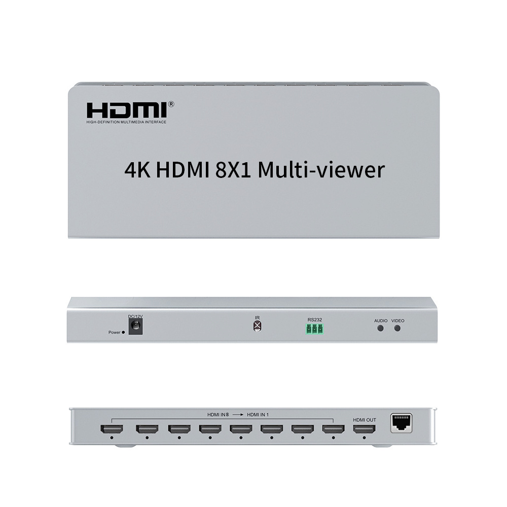 HDMI quad screen splitter 8 in 1 out quad screen multiviewer, 8 ports HDMI multiviewer 8x1