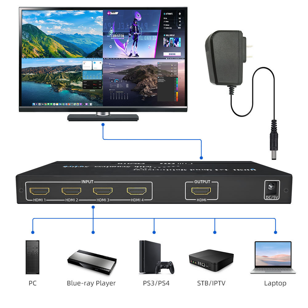 1080P HDMI 8x1 4x1 Quad Multiviewer With Seamless Switch for PC and TV