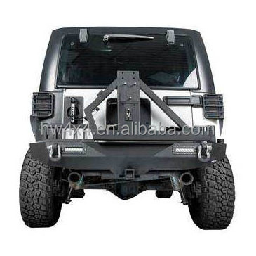 HW 4x4 Black Rear Bumper With Spare Tire Carrier With Leds For Wrangler JK 2007-2017