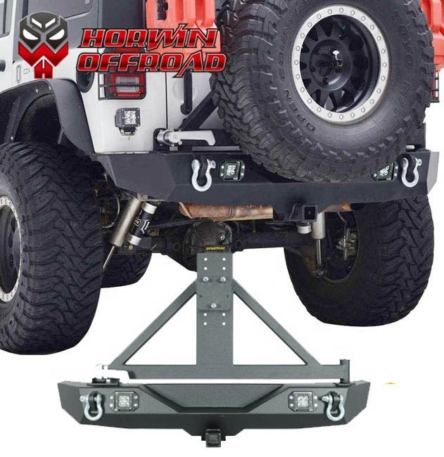 With Lights Black Rear Bumper With Spare Tire Carrier For Wrangler JK 2007-2017