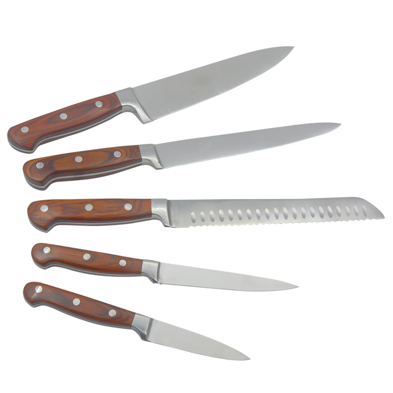 5PCS High Quality Professional Stainless Steel Chef Knife Kitchen Knives Set With Pakka Wood Handle