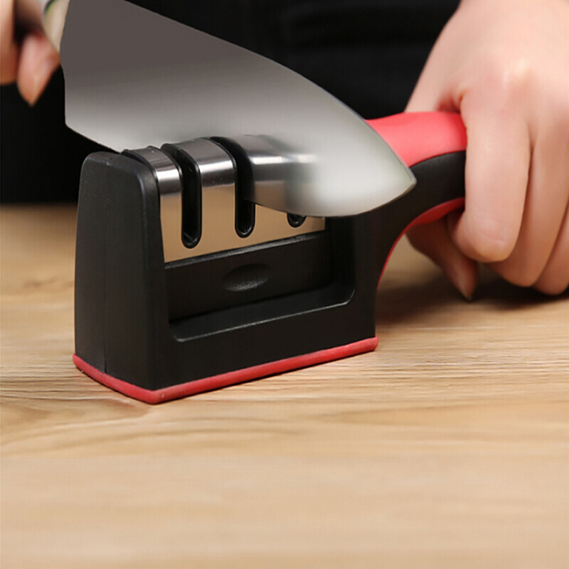 Factory wholesale stainless steel 3 stages kitchen knife sharpener with non slip rubber handle