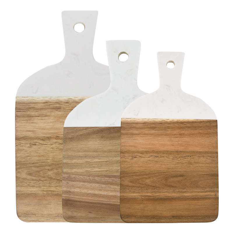 Customized 3pcs Marble Acacia Wood Cutting Board Cheese Serving Board Set With Hanging Hole