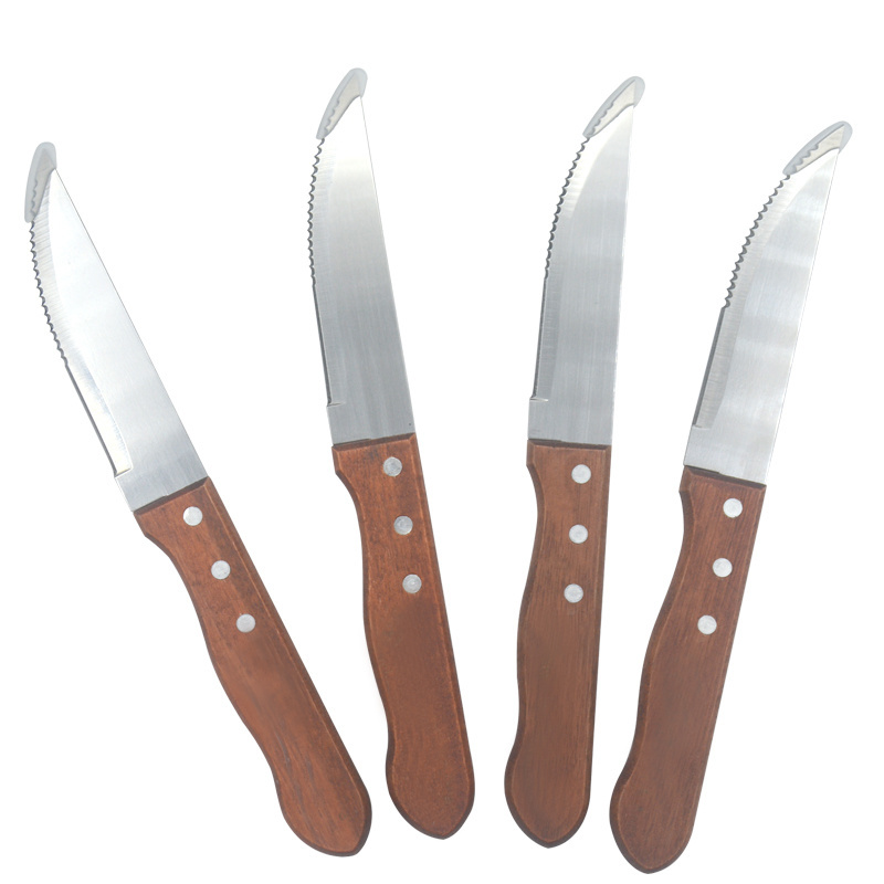 Premium Quality 4 Piece Stainless Steel Serrated Steak Knife with  Wood Handle