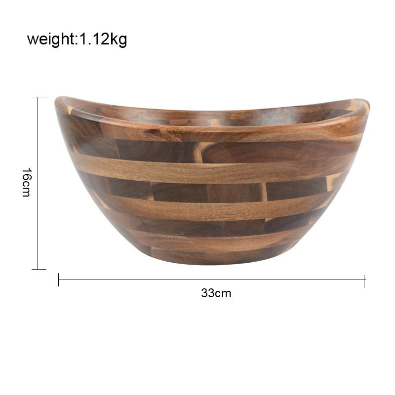 Custom Large Thick Kitchen Wooden Vegetable Fruit Salad Mixing Bowl Wholesale Round Wooden Bowl Acacia Wood Salad Bowl