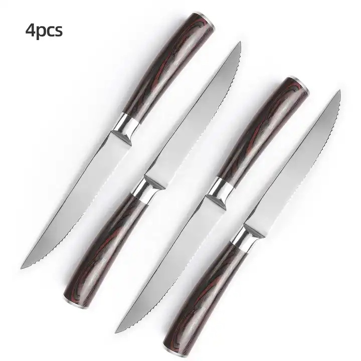 4.5 Inch Steak Knife Set of 6 Ultra Sharp Serrated Stainless Steel Blade With Pakka  Wood Handle Chef Knife Set