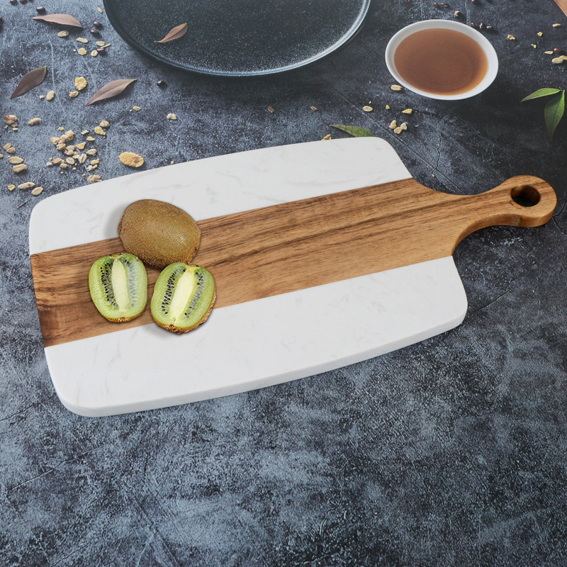 New Hot Selling Marble Acacia Wood Cutting Board Double-sided Cheese Serving Board With Handle