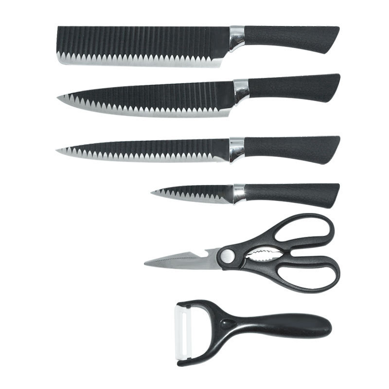 High quality 6pcs non-stick wave pattern coating stainless steel kitchen knife set with plastic handle