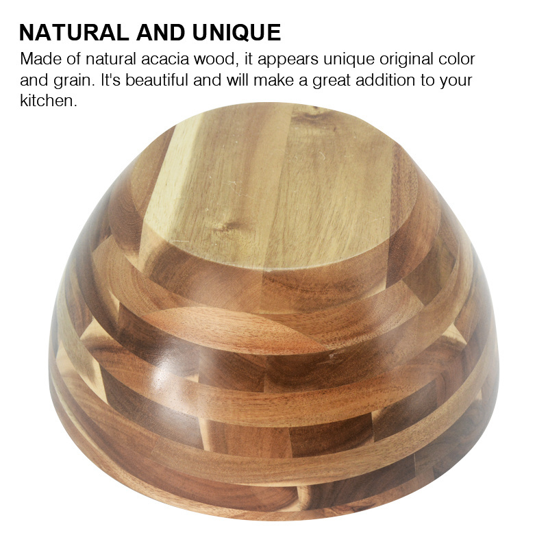 Custom Large Thick Kitchen Wooden Vegetable Fruit Salad Mixing Bowl Wholesale Round Wooden Bowl Acacia Wood Salad Bowl