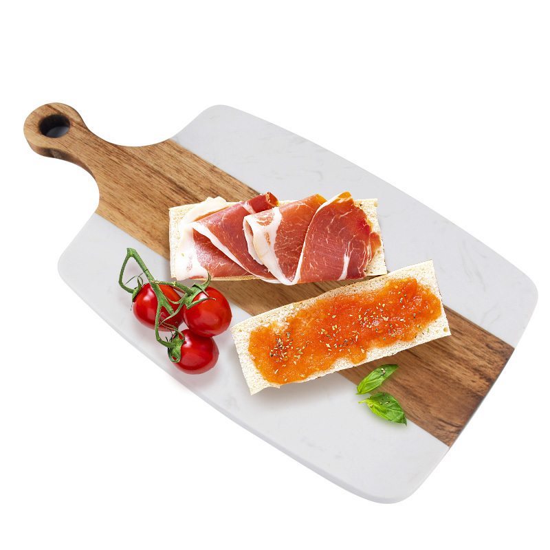 New Hot Selling Marble Acacia Wood Cutting Board Double-sided Cheese Serving Board With Handle