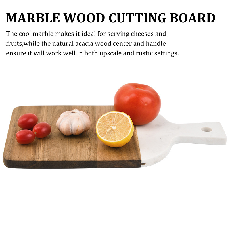 Customized 3pcs Marble Acacia Wood Cutting Board Cheese Serving Board Set With Hanging Hole