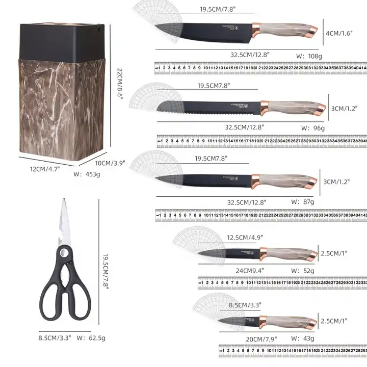 New Design High Quality Carbon Stainless Steel Coating Kitchen Knife Set With Sharpener Knife Set And Block