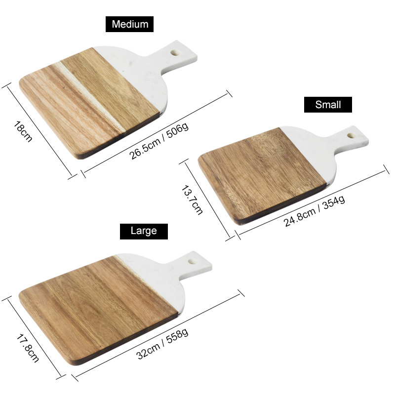 Customized 3pcs Marble Acacia Wood Cutting Board Cheese Serving Board Set With Hanging Hole