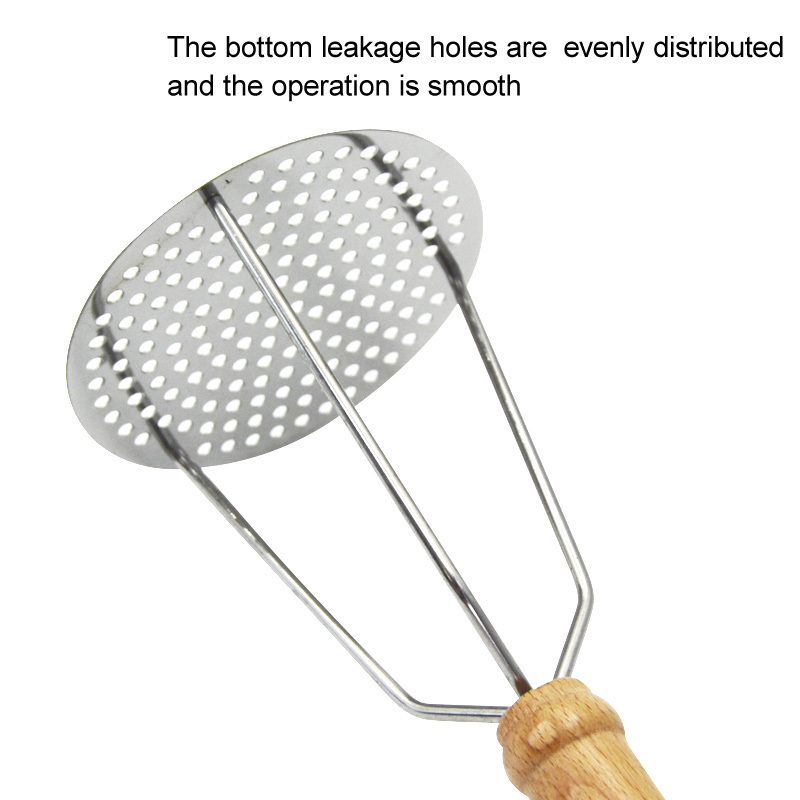 Kitchen tools hand held stainless steel potato masher & ricer with wooden handle